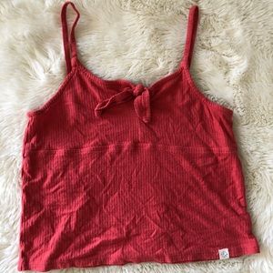 ribbed cropped red tank